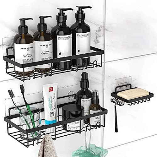 Shower Organizer (Set of 3) w/Soap Holder, Shower Rack, No Drilling Adhesive Rustproof Shower Shelf, | Amazon (US)