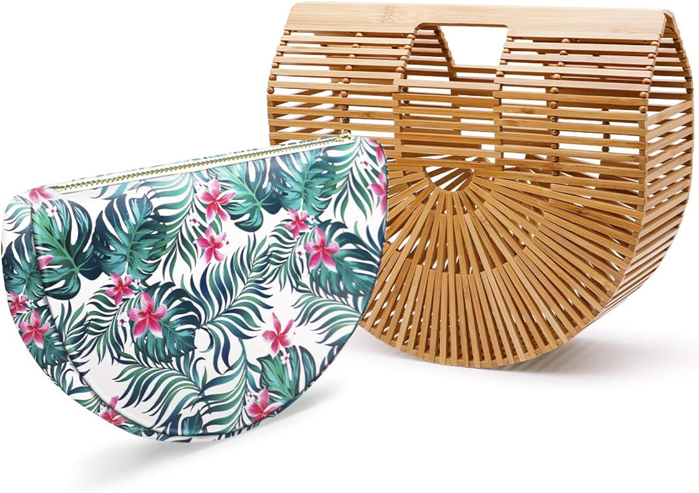 Bamboo Handbag Tote Bag by Handmade Straw Bag for Women Natural Basket Bag for Summer Beach … | Amazon (US)