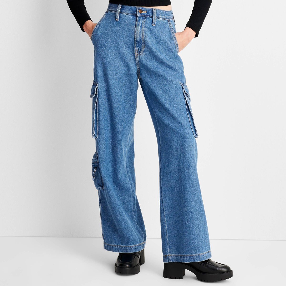 Women's High-Rise Wide Leg Denim Cargo Pants - Universal Thread™ | Target