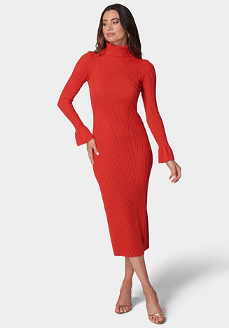 Women's Bell Sleeve Turtleneck Midi Dress | Macy's