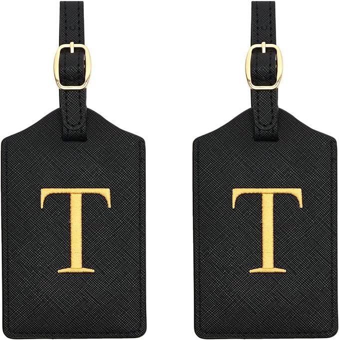2 Pcs Initial Luggage Tags Monogrammed PU Leather Luggage Tags Embroidered Luggage Tags for Suitc... | Amazon (US)