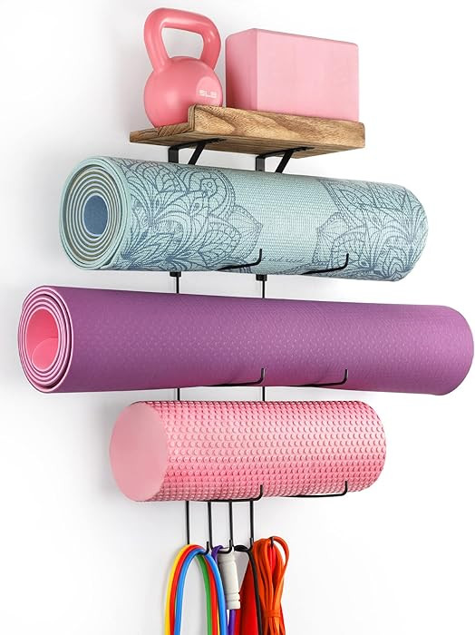 VINAEMO Yoga Mat Holder Accessories Wall Mount Organizer Storage Decor Foam Roller and Towel Stor... | Amazon (US)