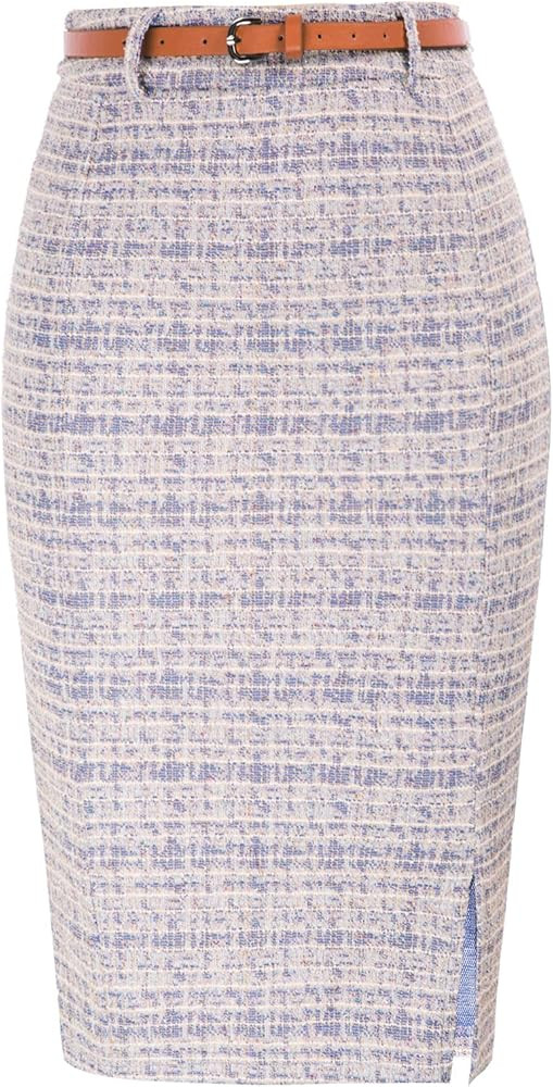 Kate Kasin Women's Tweed Pencil Skirt Knee Length High Waisted Skirts with Slit Elegant Skirts wi... | Amazon (US)