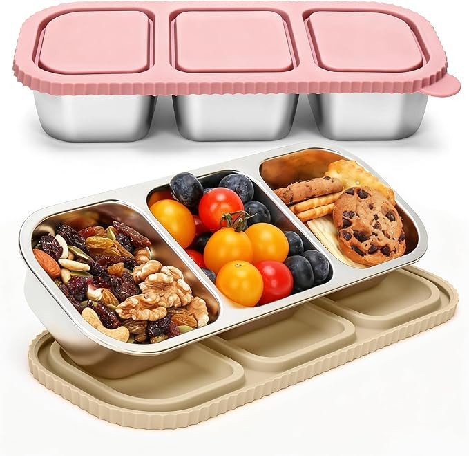 3 Compartment Stainless Steel Snack Containers ，Reusable Snackle Box Container with Leakproof L... | Amazon (US)