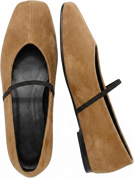 Ballet Flats for Women Square Toe Mary Jane Flat Comfort Slip On Work Ballerina Shoes with Elasti... | Amazon (US)