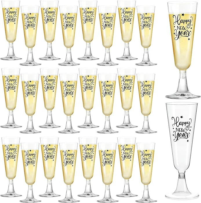 DPKOW Disposable Champagne Flutes New Years Eve Party Supplies 2026, 24 Pack 5 Oz Clear New Years... | Amazon (US)