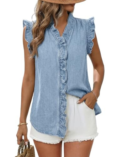 Dokotoo Denim Vest for Women Casual Summer Jean Vest Top Button Down Peplum V Neck Sleeveless Den... | Amazon (US)