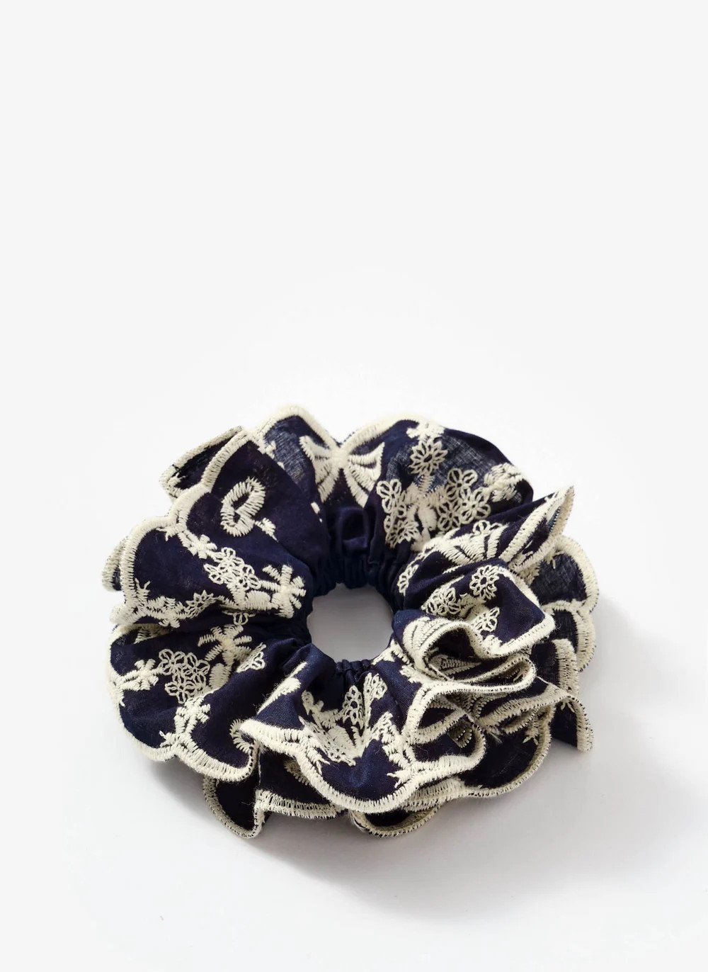Navy Cotton Embroidered Scrunchie | Mint Velvet