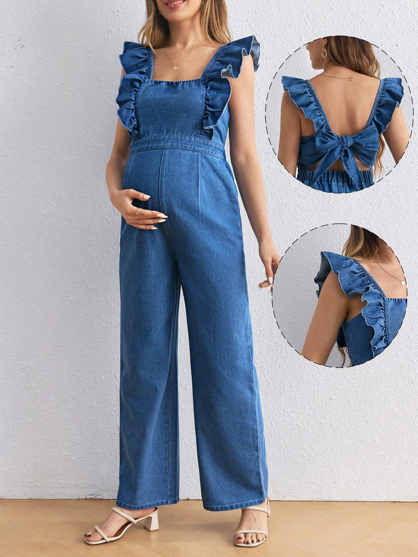 SHEIN Maternity Loose Denim Overalls Suspender Pants, Casual Blue | SHEIN