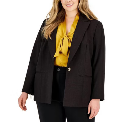 Kasper Womens Plus Size Notched Lapel One Button Blazer Jacket, brown, 18W | Target