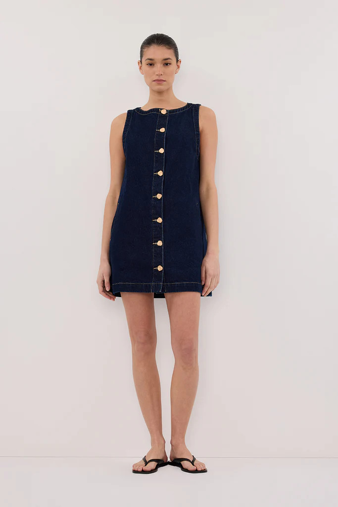 SHERI INDIGO DENIM MINI DRESS | DISSH