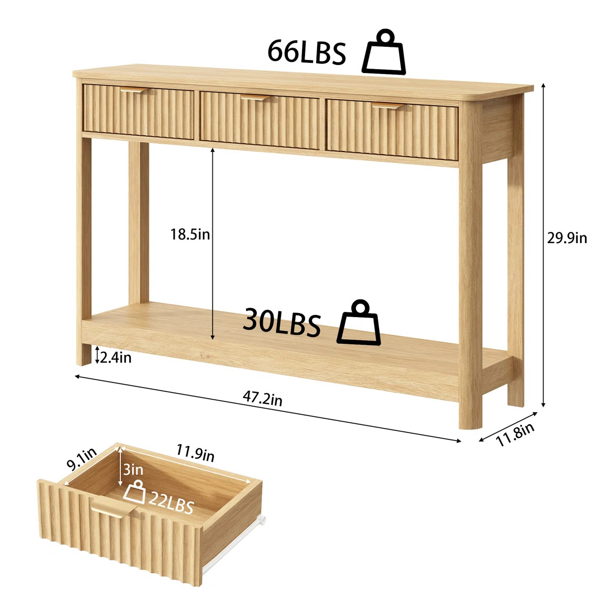 Denise 47.2" Console Table with 3 Fluted Drawers | Wayfair North America