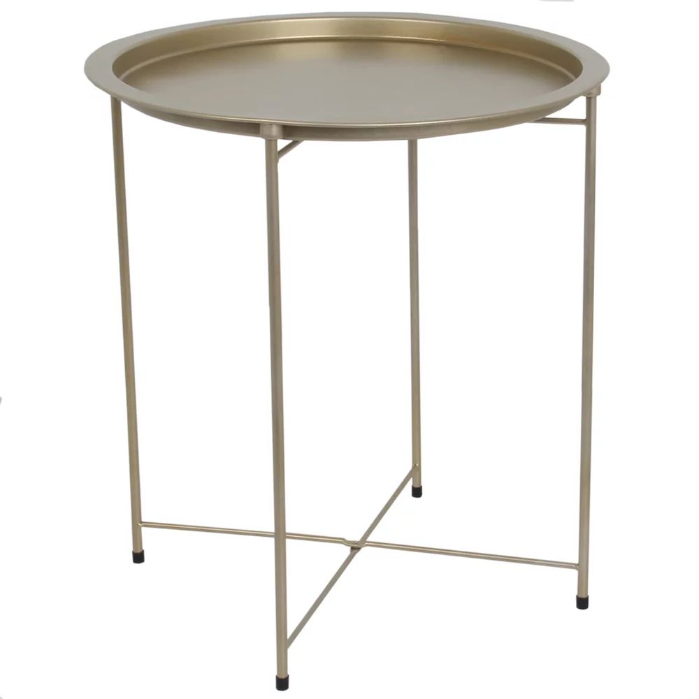 Foldable Round Multi-Purpose Side Accent Metal Table, Brushed Gold | Walmart (US)