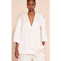 Cream Tailored Satin Oversized Blazer Co-ord | PrettyLittleThing US