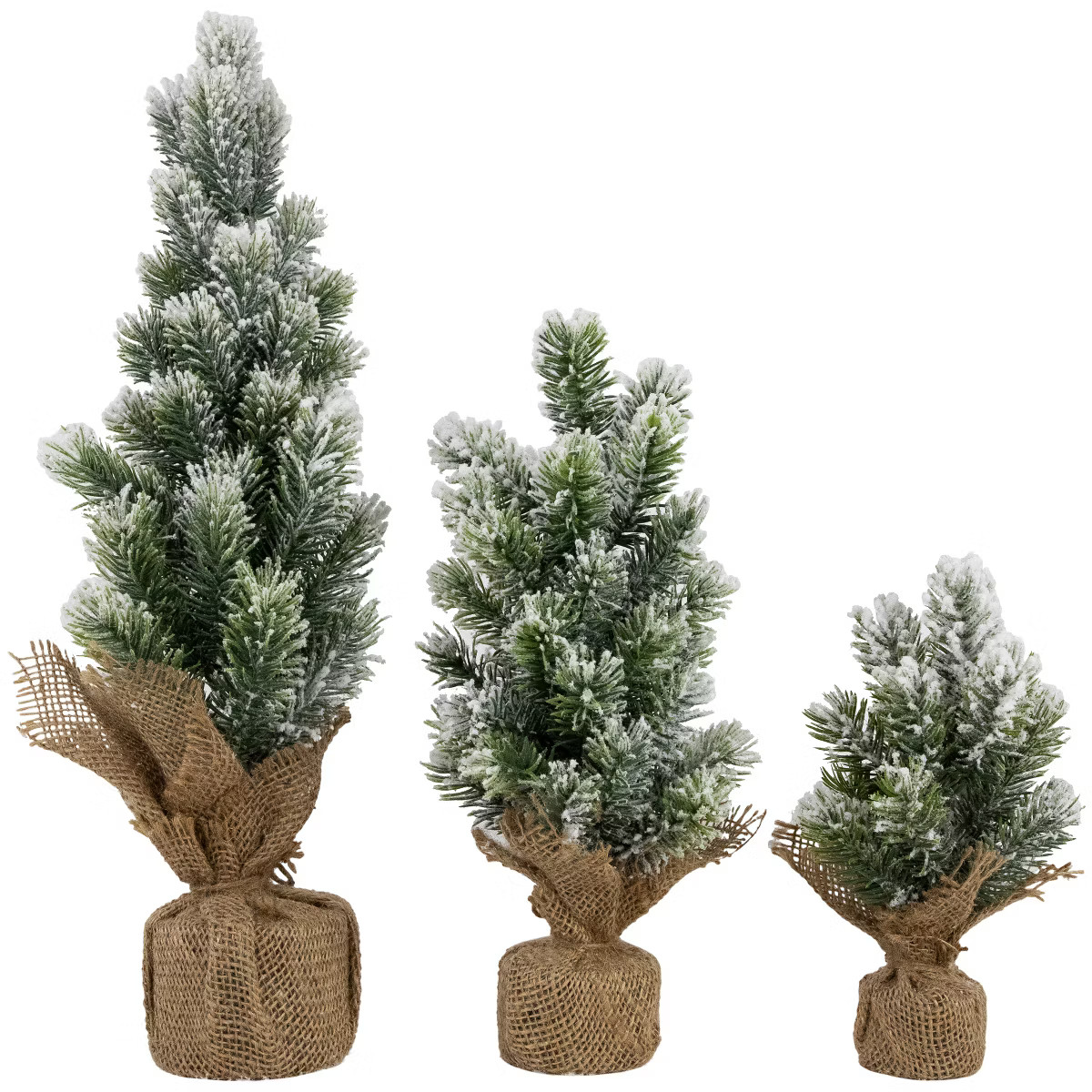 Northlight Mini Flocked Pine Artificial Christmas Trees with Burlap Base - 18" - Set of 3 | Target