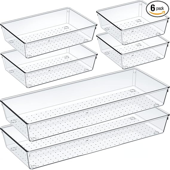 Criusia 6 Pcs Large Size Clear Drawer Organizer Set, Acrylic Non Slip Non Cracking Kitchen Drawer... | Amazon (US)