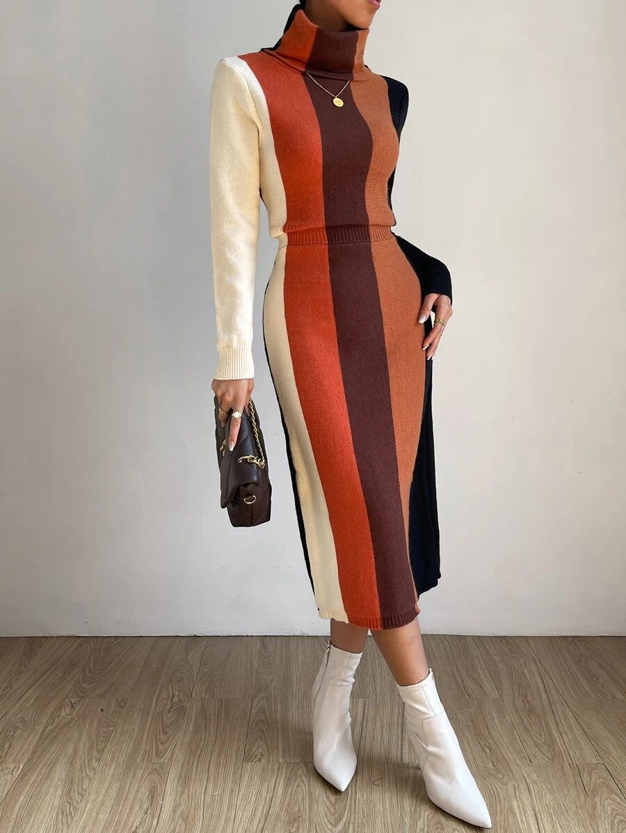 Color Block Turtleneck Sweater Dress
   
      SKU: sw2208314959290910
          (100+ Reviews)  ... | SHEIN