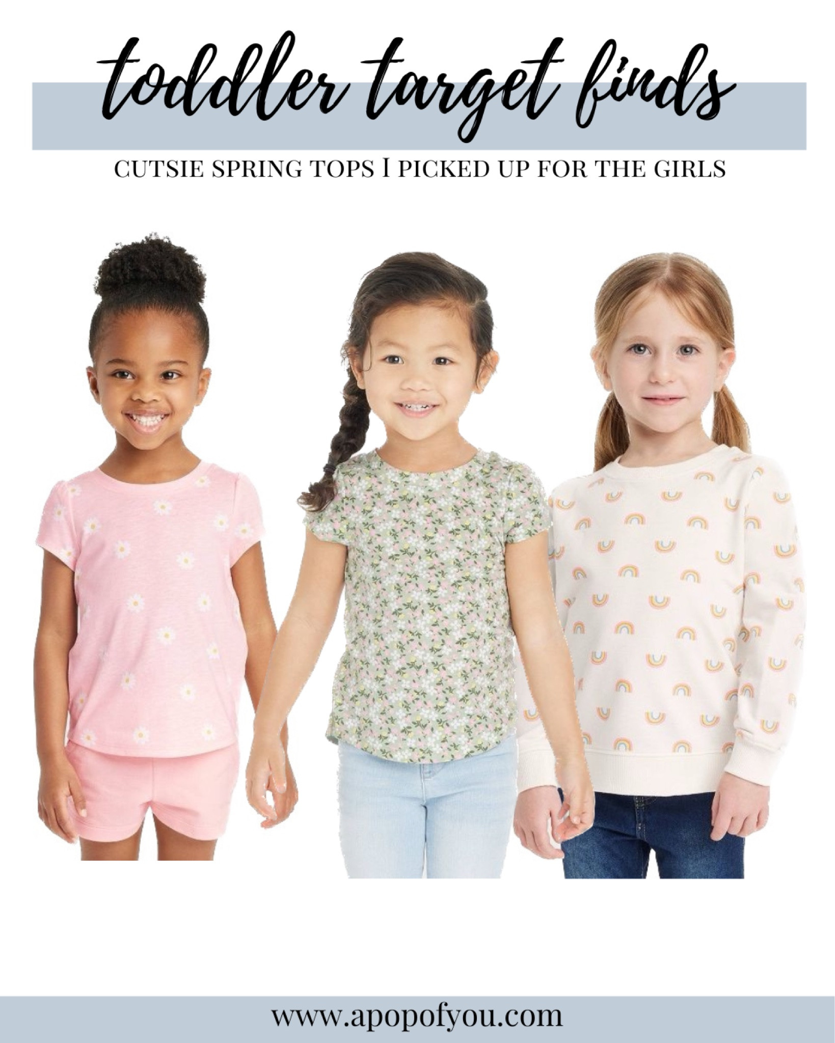 Three cutsie spring tops I picked up at Target for the girls. Two floral shirts and one pullover rainbow sweatshirt

#LTKfamily #LTKFind #LTKkids