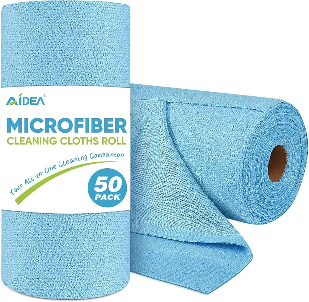AIDEA Microfiber Cleaning Cloth Roll, 50PK, Blue Shop Towels Reusable Tear Away Paper Towels, Was... | Amazon (US)