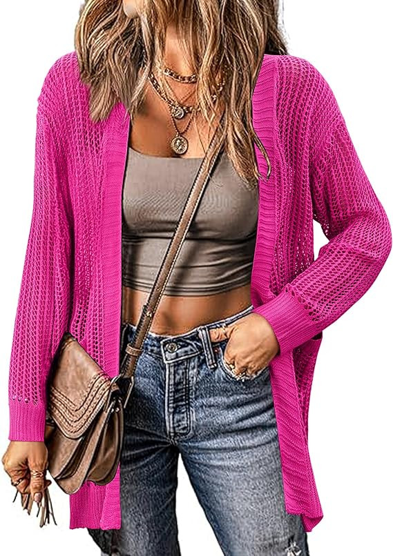 Zeagoo Women 2024 Lightweight Crochet Cardigan Long Sleeve Open Front Knit Sweater Summer Kimono ... | Amazon (US)
