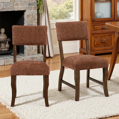 Set of 2 Upholstered Dining Side Chairs with Textured Fabric and Wooden Frame | Wayfair North America