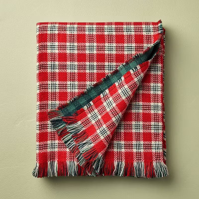 50"x60" Vintage Reversible Brushed Woven Throw Blanket Red Plaid - Hearth & Hand™ with Magnolia | Target