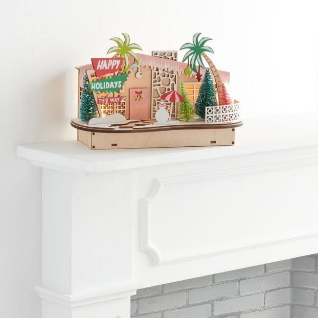 Laser Cut Wood Mid Century Motel LED Light Up Decor | World Market