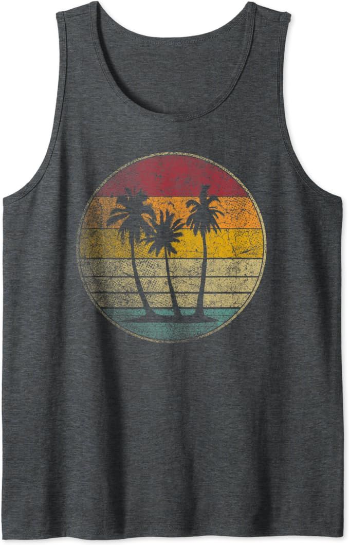 Palm Tree Shirt Tropical Beach Vintage Retro Style 70s 80s Tank Top | Amazon (US)