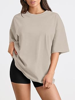 Trendy Queen Womens Oversized Summer T Shirts Fashion Workout Plus Size Tops Short Sleeve Beach V... | Amazon (US)