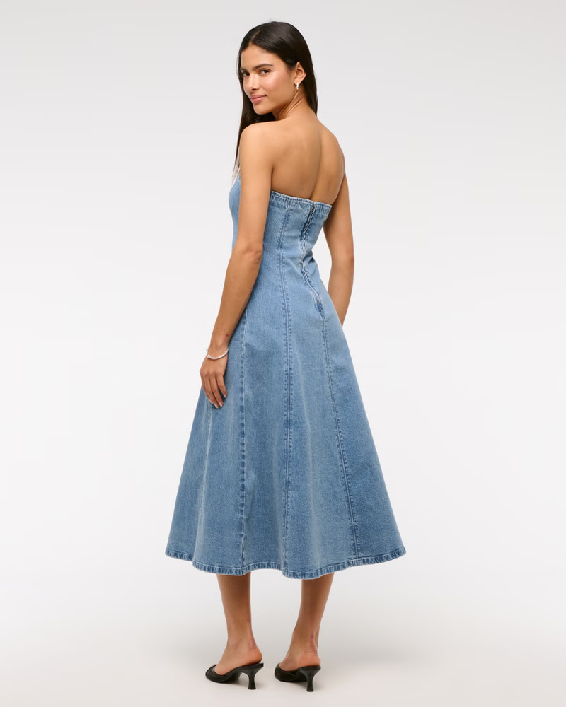 The A&F Mila Strapless Denim Midi Dress | Abercrombie & Fitch (US)
