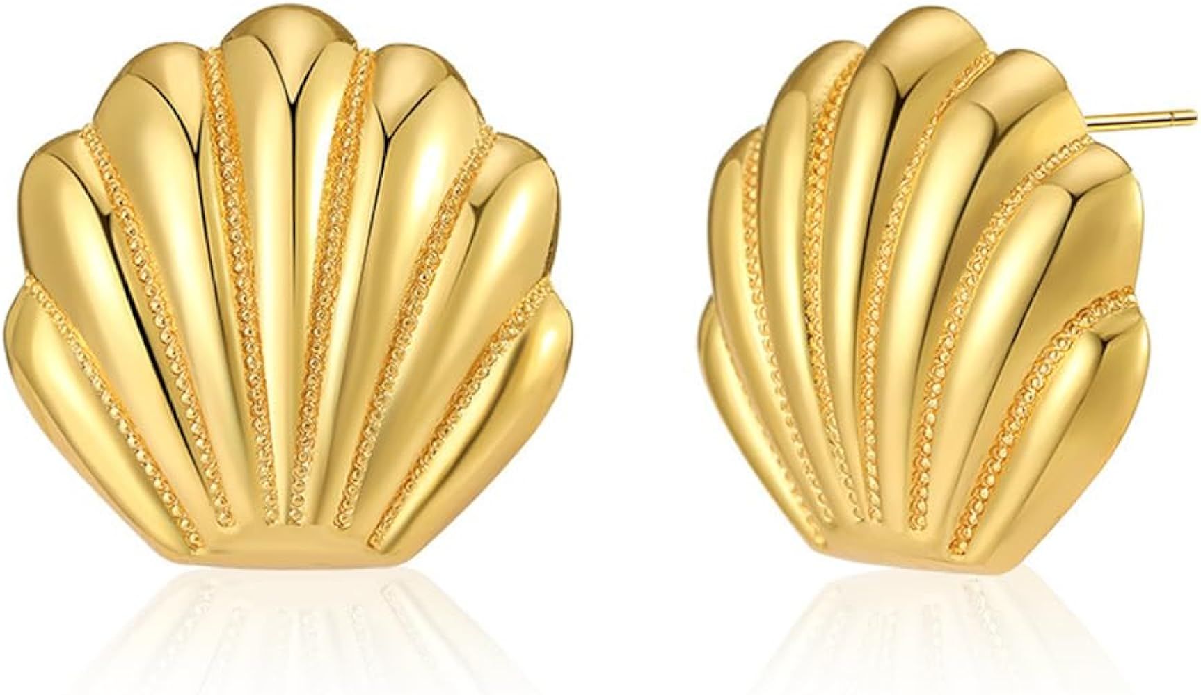 Gold Statement Earrings for Women Girls Gold Seashell Stud Earrings Boho Ocean Geometric Earrings | Amazon (US)
