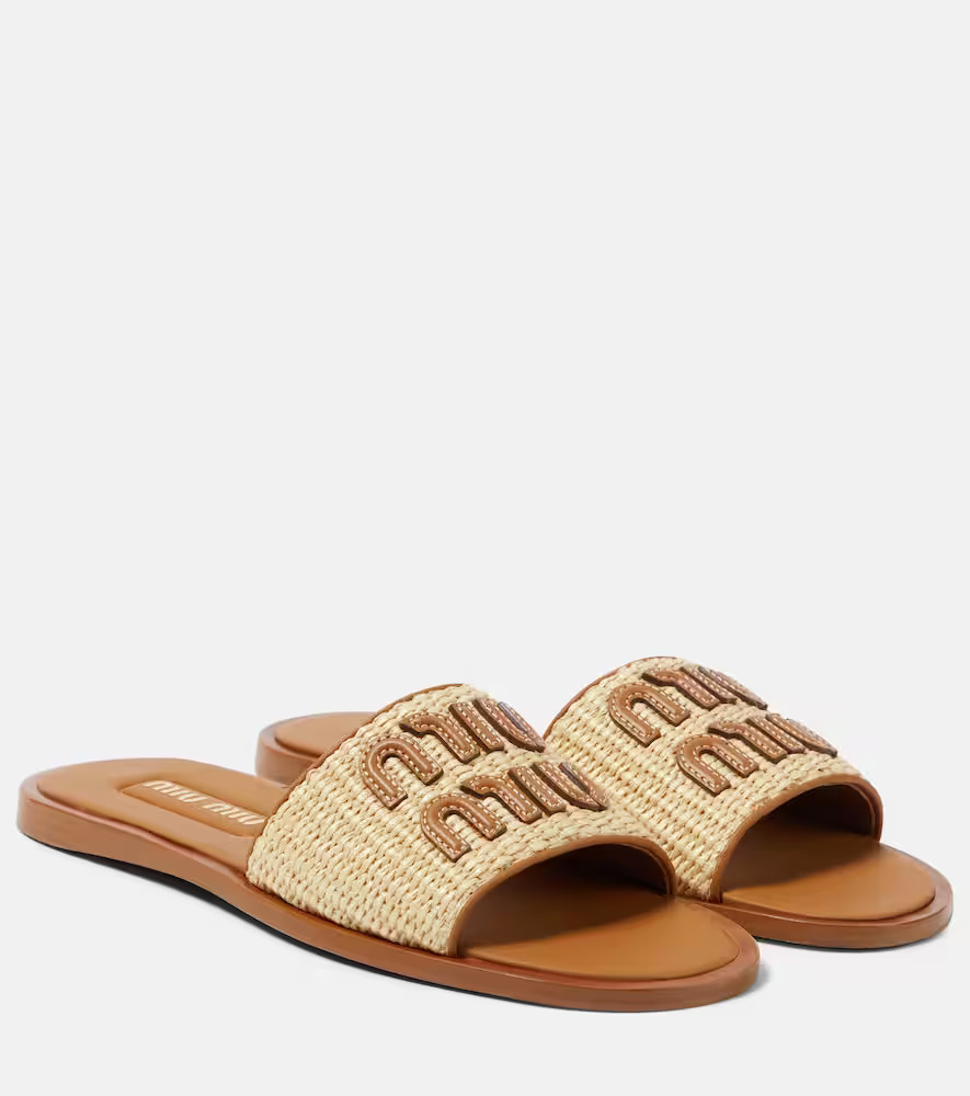 Miu Miu Logo raffia slides | Mytheresa (US/CA)