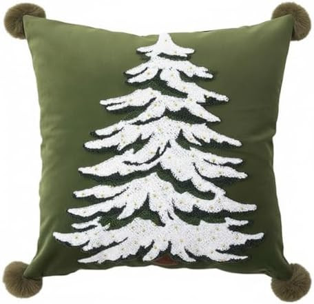 MOCOFO Green Pillowcase 18x18'' Embroidered Christmas Tree Pillow Cover - Festive Long Sofa and B... | Amazon (US)