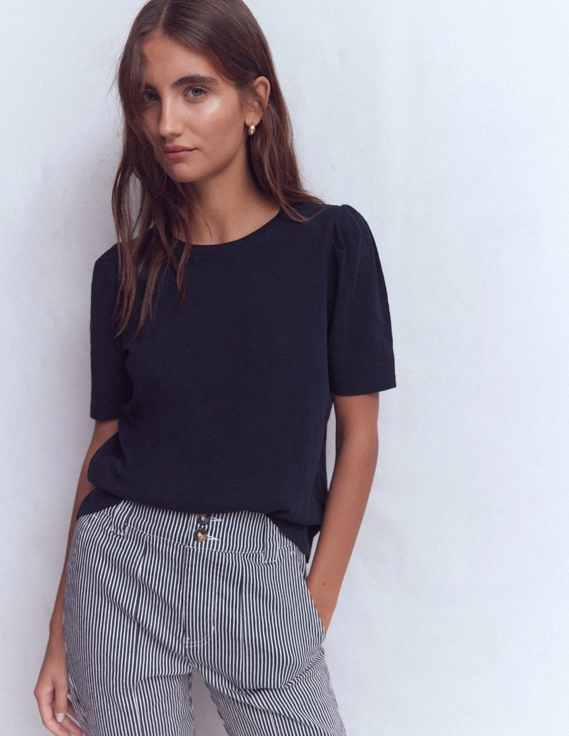 Sophie Puff Sleeve T-shirt-Navy | Boden (US)