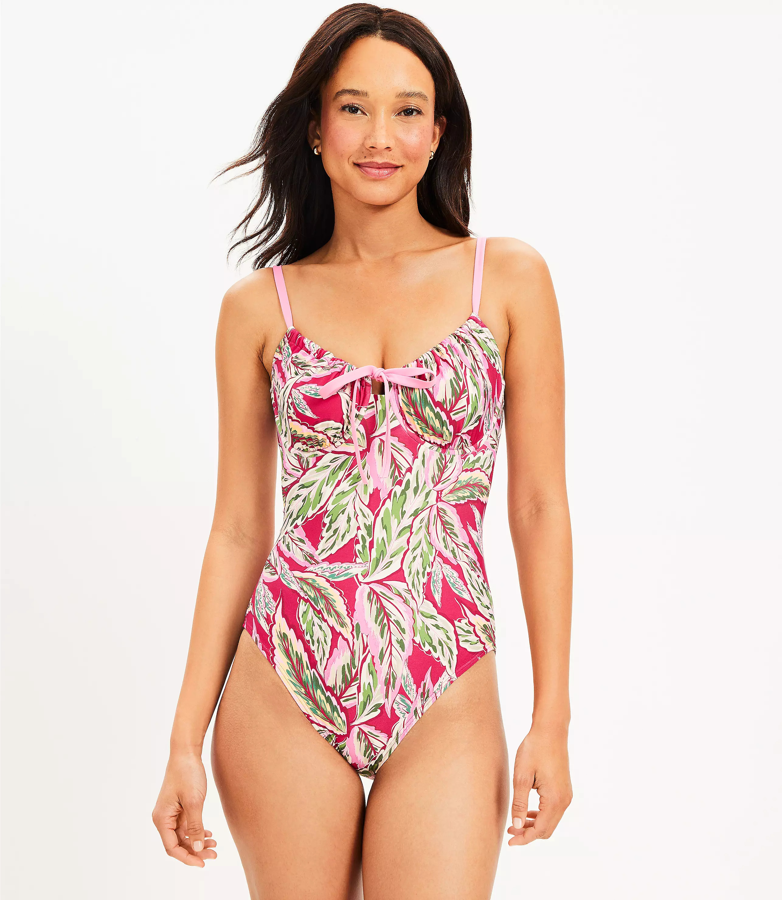LOFT Beach Palm Front Tie One Piece Swimsuit | LOFT