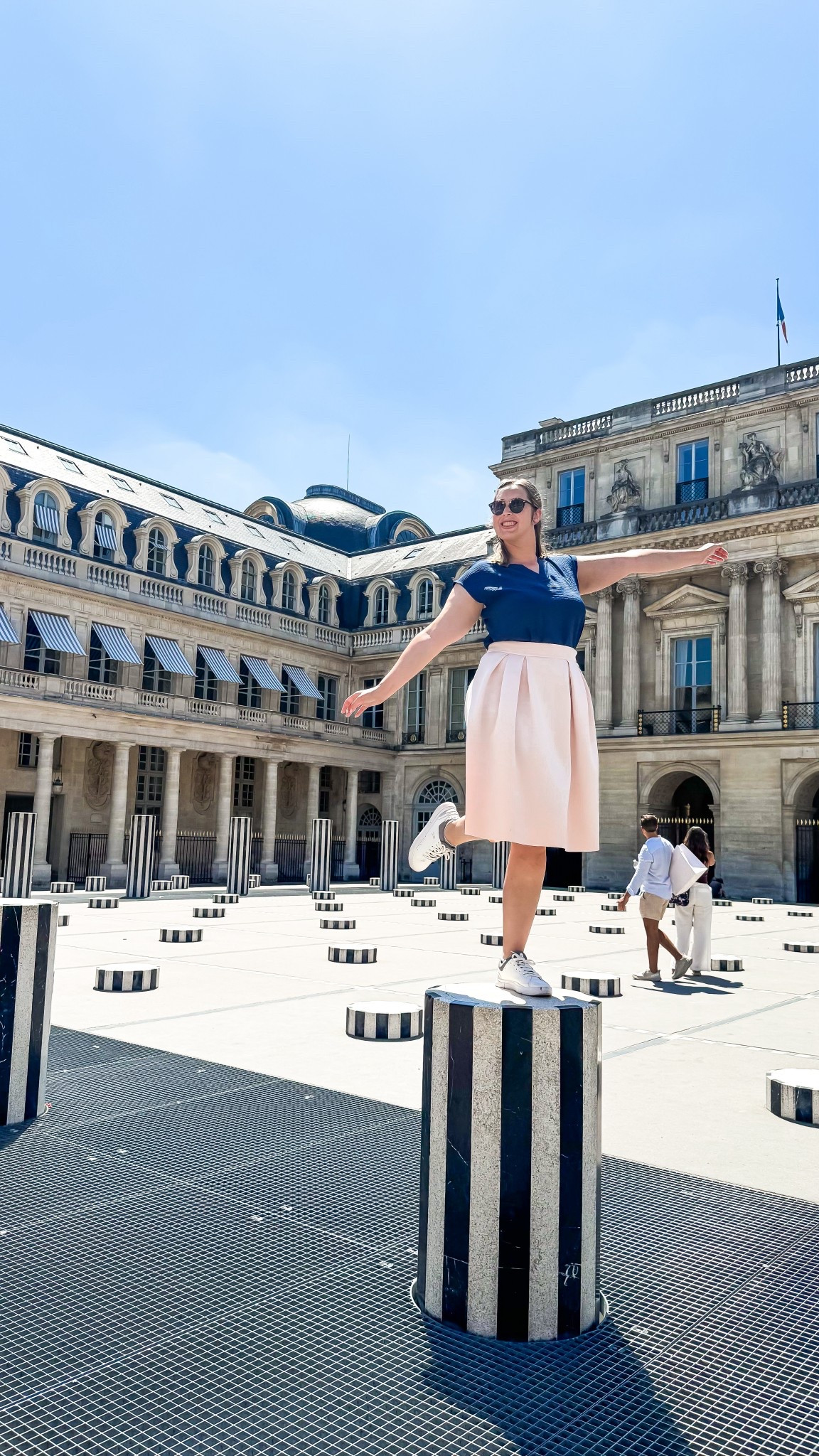 Paris outfit day 6 - Amazon cap shoulder navy crepe top (size large), pink midi skirt (few years old from asos), on Roger white sneakers, Amazon designer inspired sunglasses 

Midsize outfit, size 10-12, Amazon finds, affordable outfit, effortless style, feminine style, European outfit, 

#LTKTravel #LTKMidsize #LTKFindsUnder50