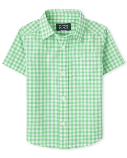 Baby And Toddler Boys Gingham Poplin Button Down Shirt - sweet pea | The Children's Place