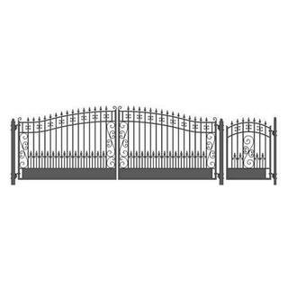 23 ft. x 6 ft. Black Steel Dual Swing Driveway Gate VENICE Style 18 ft. with Pedestrian Gate 5 ft. Fence Gate | The Home Depot