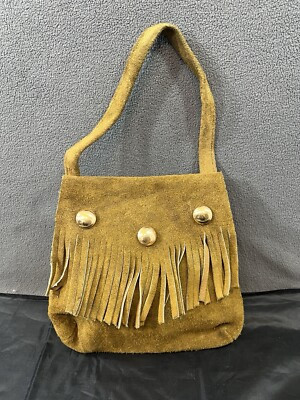 Vintage 1970s Hobo Fringe Hippie Shoulder Bag Small Flap Close Tan Suede Leather | eBay US