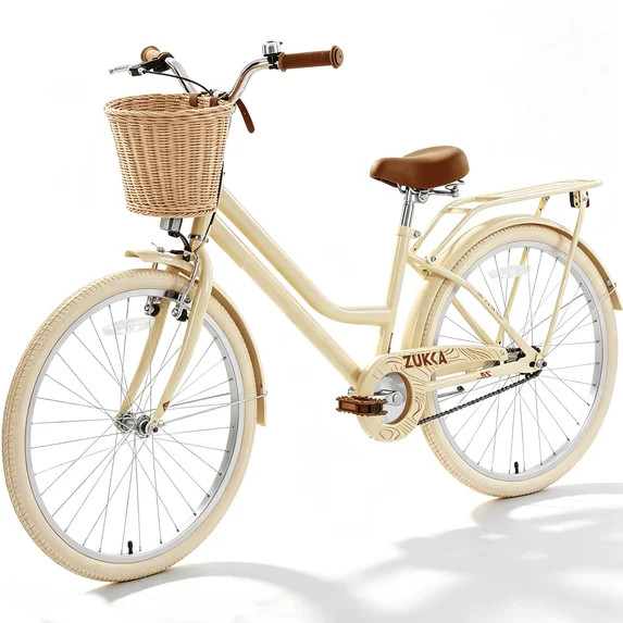 POVANLI 24" City  Bike for 8-12 Years Old, Steel Frame Bike,Women Bike with Basket Yellow | Walmart (US)