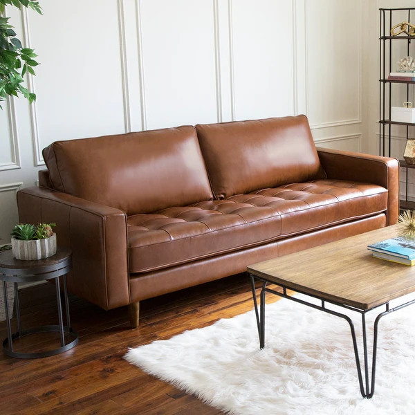 Abbyson Holloway Mid CenturyTop Grain Leather Sofa | Bed Bath & Beyond