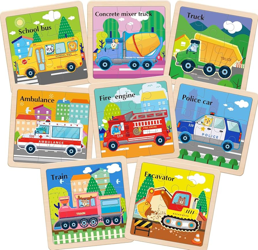 Wooden Puzzles for Toddlers 2-4, 9 Pieces Vehicle Jigsaw Puzzles for Kids Ages 3-5, Toddler Toys ... | Amazon (US)