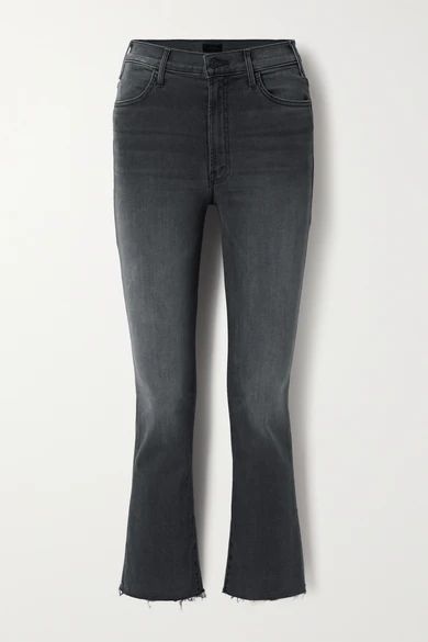 Mother - The Hustler Cropped Frayed High-rise Flared Jeans - Dark gray | NET-A-PORTER (US)