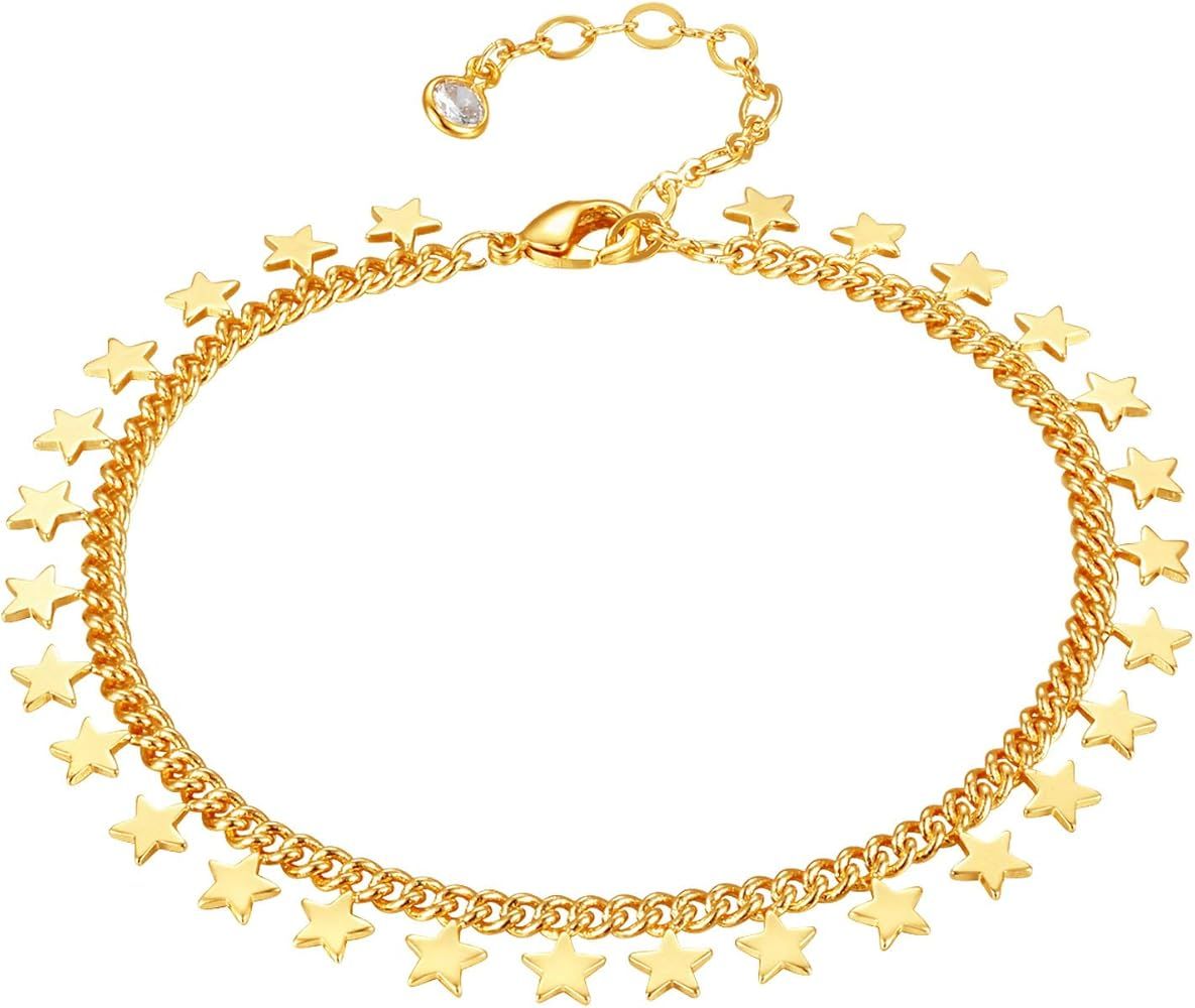 Dremmy Studios Gold Tiny Chain Bracelet 18K Gold Filled Dainty Charm Evil Eye Turquoise Pearl Cut... | Amazon (US)