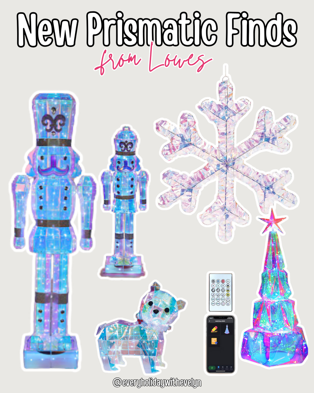✨ New prismatic perfection just dropped at Lowe’s! 🩵🛷
These light-up nutcrackers, snowflakes, and that iridescent Christmas tree are giving total sugar plum fairy meets Y2K sparkle energy 

Bonus:  The tree is even remote controlled and ready to GLOW in every color!

🎁 Tap to shop these glowing cuties now → 

#LTKholiday #lowesfinds #prismaticchristmas #blowmoldmagic #everyholidaywithevelyn 

 #LTKSeasonal #LTKHome