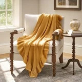 The Pioneer Woman Ruffle Knit Oversized Couch Throw Blanket, Mustard, 50 x 72 in | Walmart (US)
