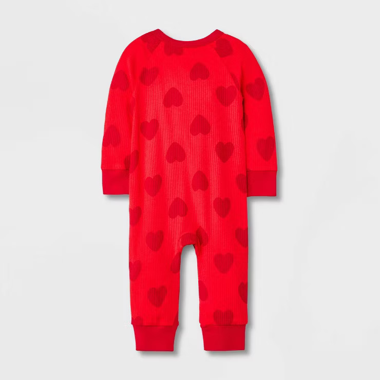 Baby Boys' Heart Ribbed Henley Romper - Cat & Jack™ Red | Target