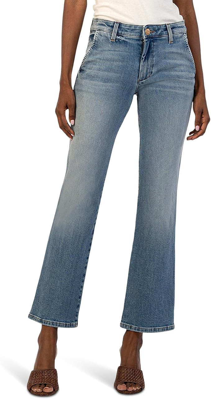 KUT from the Kloth Women's Kelsey Mid Rise Ankle Flare Regular Hem Slash Pocket in Decreased | Amazon (US)