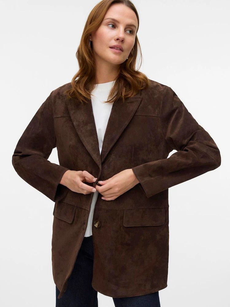 Buy VERO MODA Brown Long Sleeve Suede Jacket from Next Germany | Next EU