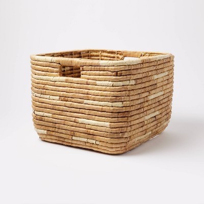 XL Woven Water Hyacinth Crate with Cream Accents - Threshold™: Decorative XL Basket, Off-White Rectangle, 18"x16"x12" | Target